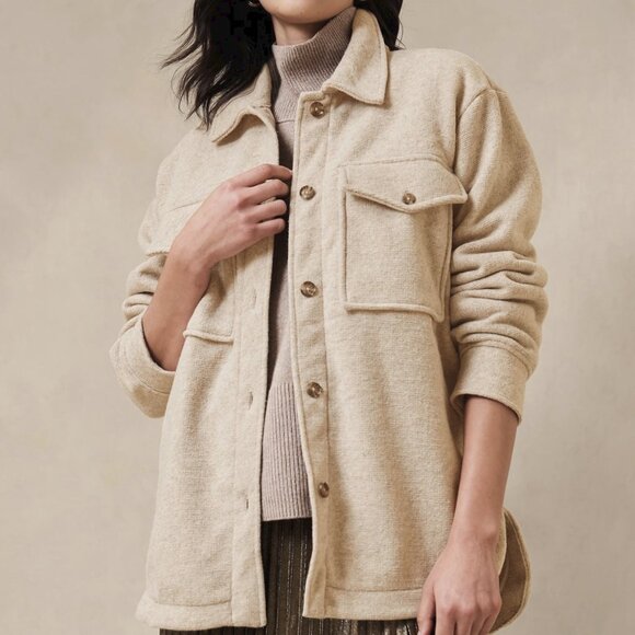 Banana Republic Factory Solid Shacket Women's M Color: Llama Hair - Picture 1 of 9